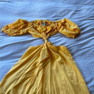 Farm Rio Yellow Puff Sleeve Off the Shoulder Dress